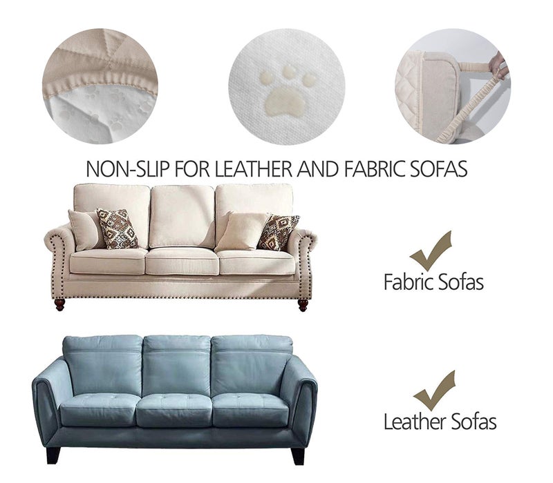 Ameritex Couch Sofa Slipcover 100% Waterproof Nonslip Quilted Furniture Protector Slipcover for Dogs, Children, Pets Sofa Slipcover Machine Washable (Beige, 78'') - Image 3